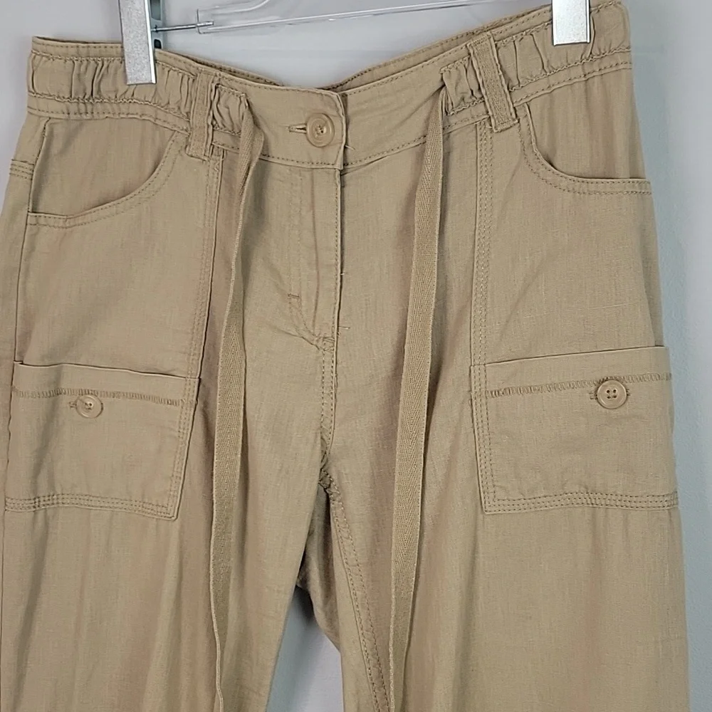 y2k H&M beige linen cargo roll up pants size 8